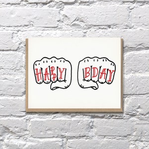 Happy Birthday Tattoo knuckles letterpress card