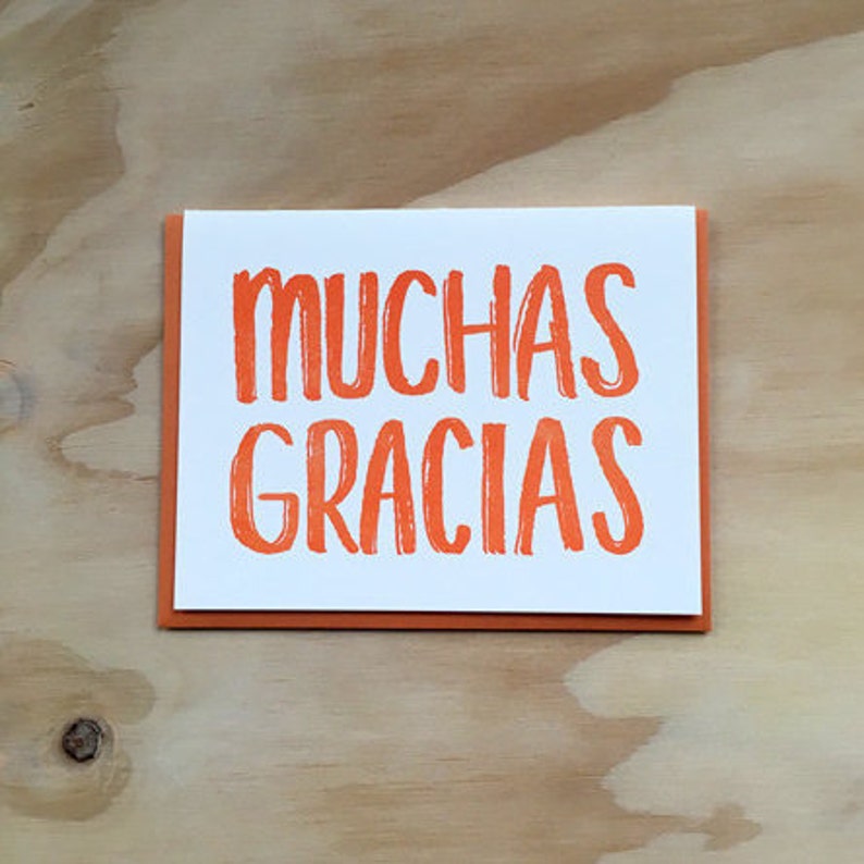 Muchas Gracias biligual thank you letterpress card image 2