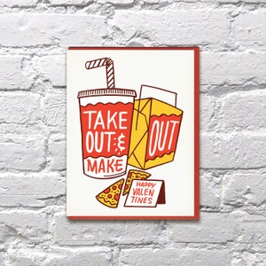 Take Out and Make Out letterpress Valentijnsdag kaart