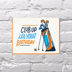 Tarjeta de cumpleaños de golf Club Up letterpress