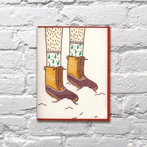 Saison Grüße Stiefel Buchdruck-Karte