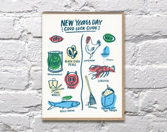 New Years Day Good Luck Guide letterpress card
