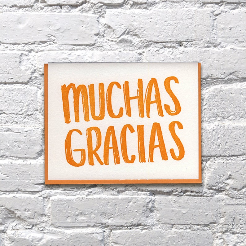 Muchas Gracias biligual thank you letterpress card image 1