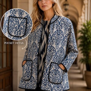 Marynarka Boho Patchwork damska | Kurtka w etniczny wzór plemienny, luźny krój