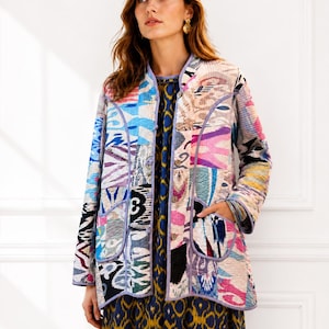 Multicolor Patchwork Blazer | Bohemian Tribal Pattern Jacket, Festival Wear