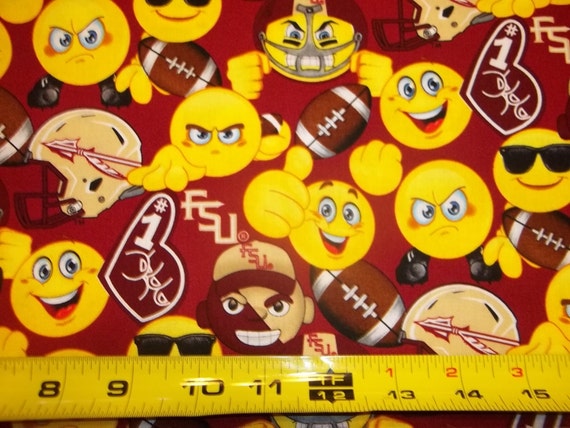 ALL NEW DESIGN EMOJI/'S 100/% COTTON 1//2 YD PIECE FLORIDA STATE UNIVERSITY FSU