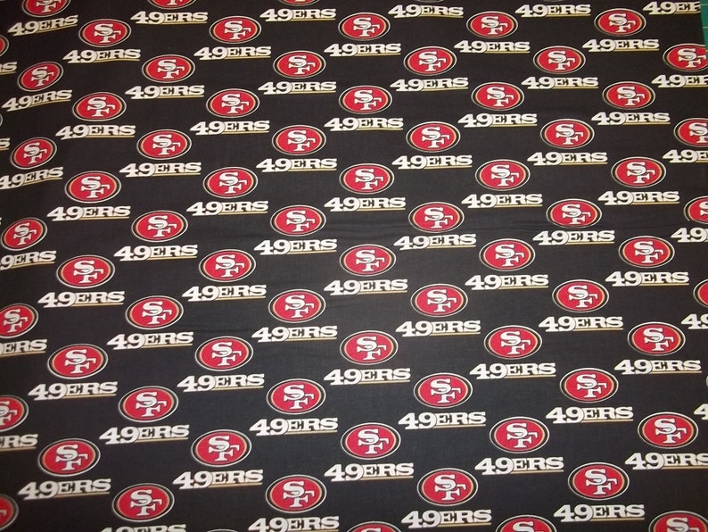 NFL SAN FRANCISCO 49ERS ON BLACK FABRIC MATERIAL Fabric Sold By The 1//2 Yard!