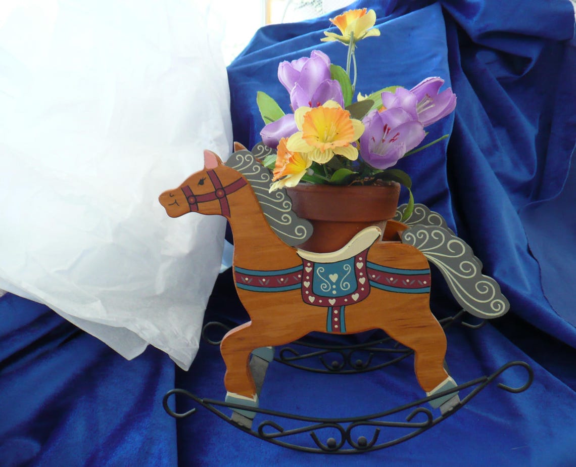 Rocking Horse Planter Box or Trinket Box Painted Wood and Etsy