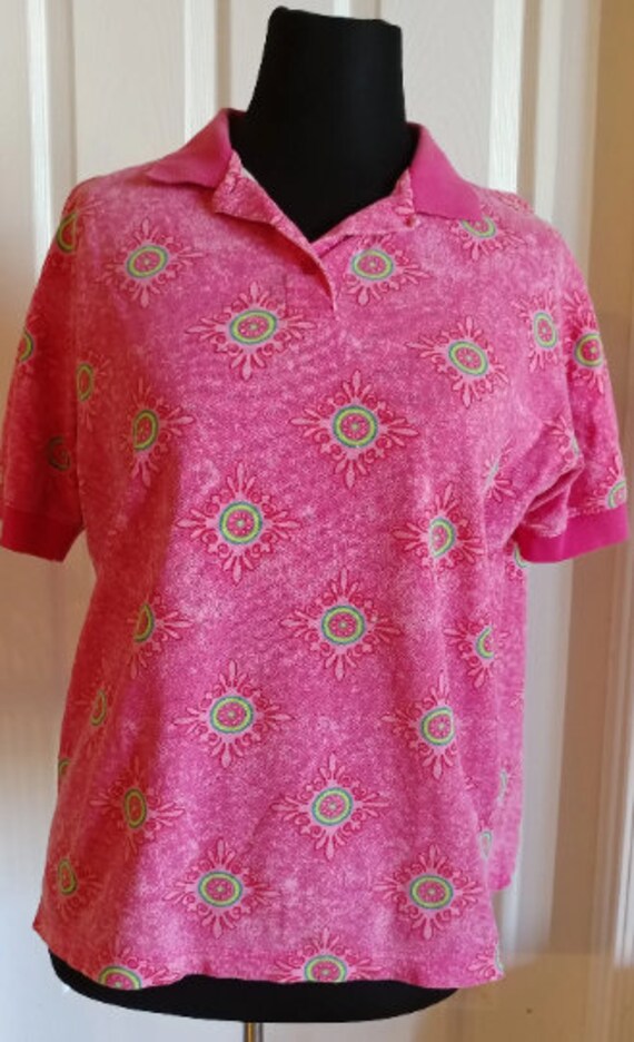 Pink Stone Washed Floral Knit Golf Shirt With Button up Front | Etsy