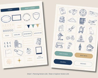 Printable Travel Sticker Sheets — Explorer Journal Stickers PDF+PNG for GoodNotes — Kids Travel Journal Stickers — Digital Planner Stickers