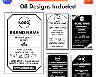 Clothing Neck Tag Template, Editable Canva Clothing Label, T Shirt Neck Tag, Garment Care Label, Washing Instructions, 8 Designs