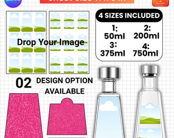 以下が含まれることがあります： Tequila Label Canvaテンプレート。SVG、DXF、PDF、PNG、JPG形式。シートサイズは11 x 8インチ。50ml、200ml、375ml、750mlのボトル用4サイズが含まれ、2つのデザインオプションとドラッグ＆ドロップ機能が備わっています。