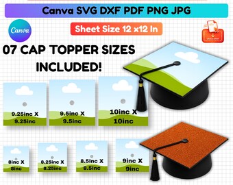 Graduation Cap Topper Template, Editable Canva Graduation Cap Design, Grad Cap Topper, Graduation Hat Template, 7 Sizes, DIY Printable