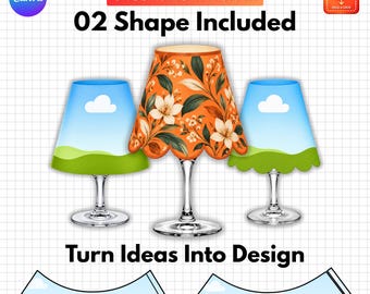 Wine Glass Lampshade Template, Canva Editable Tea Light Lampshade, Scalloped Paper Lampshade, Wine Glass Shade, 2 Designs, DIY Party Decor