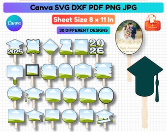 Paddle Fan Template Canva, Church Fan Template, Graduation Fan, Wedding Paddle Fan, Memorial Hand Fan, 30 Designs, Editable Canva