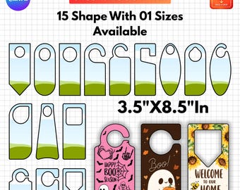 Door Hanger Canva Template, Editable Door Hanger, Door Knob Hanger, Sublimation Template, Printable Door Tag, 15 Shapes, 3.5x8.5