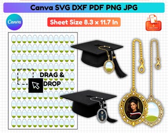 Graduation Cap Charm Template, Grad Cap Charm Canva, Graduation Tassel Charm, Memorial Charm Template, Photo Pendant, Editable Digital