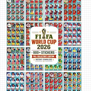 2026年ワールドカップステッカー印刷可能バンドル、900枚以上のサッカーステッカーアルバム、フットボールステッカーコレクションブック、即時デジタルダウンロード