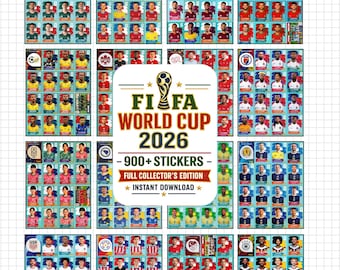 Zestaw naklejek do druku Mistrzostw Świata 2026, album z ponad 900 naklejkami piłkarskimi, książka z kolekcją naklejek piłkarskich, natychmiastowe pobranie cyfrowe