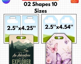 Luggage Tag Canva Template Bundle, Editable Travel Bag Tag, Personalized Suitcase Tag, Sublimation Luggage Label, 10 Sizes, 2 Shapes