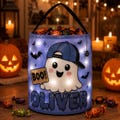 Personalized LED Ghost Trick-or-Treat Bag, Custom Name Halloween Candy Bucket
