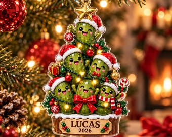 Op maat gemaakt augurkenornament, gepersonaliseerde kerstboomversiering, grappig augurkencadeau, kerstherinnering 2026