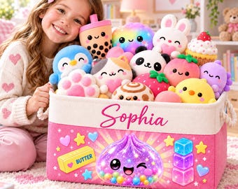 Cesto personalizado para brinquedos macios para crianças, caixa organizadora com nome personalizado, presente de aniversário para meninas.
