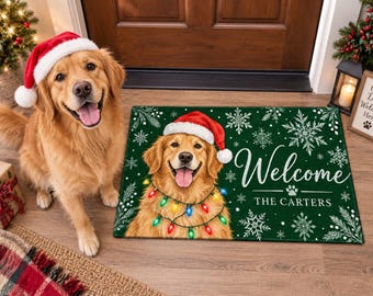 Juldörrmatta för hund eller katt, personlig dörrmatta med foto på husdjur, julklapp för husdjursälskare