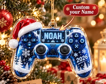 Gepersonaliseerde naam gamecontroller-ornament, matglazen kerstboomdecoratie voor gamers, cadeau voor gamerjongen in 2026