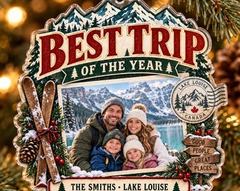 Enfeite de viagem personalizado com foto, Melhor viagem do ano, presente personalizado com o nome da família e o destino da viagem.