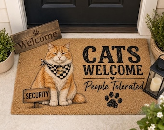 Deurmat met gepersonaliseerd kattenportret, gebaseerd op een foto. Een ideaal cadeau voor dierenliefhebbers voor een nieuw huis.