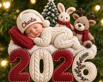 Gepersonaliseerd kerstornament voor de eerste kerst van je baby, aandenken met naam van de pasgeborene, kraamcadeau voor 2026