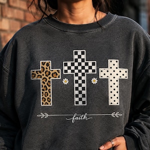 Kreuz-Trio (PNG), Patchwork-Glaubens-Sublimationsshirt, Leopardenkreuz (PNG, DTF), Christliches Kreuz (digitaler Download), Glaube (PNG)
