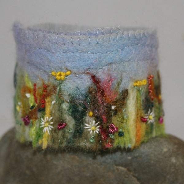 Embroidered and Felted Cuff - Meadow Flowers