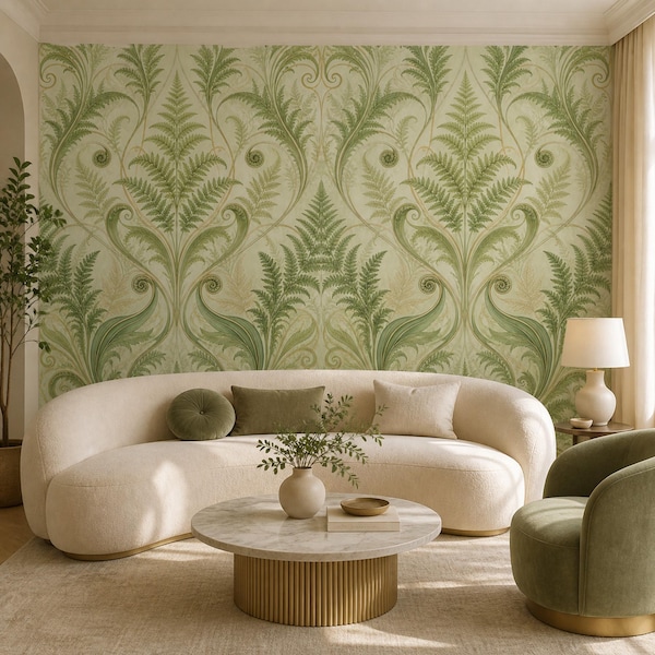 Light Green Art Nouveau Fern Wallpaper
