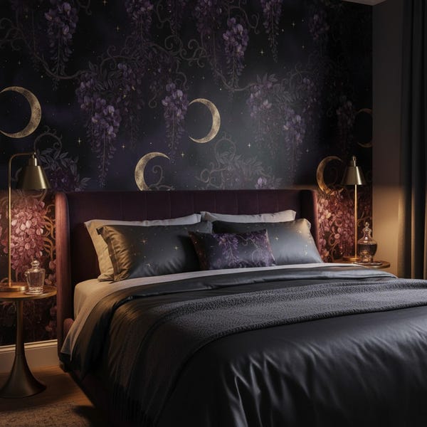 Dark Purple Celestial Wisteria Wallpaper Mural