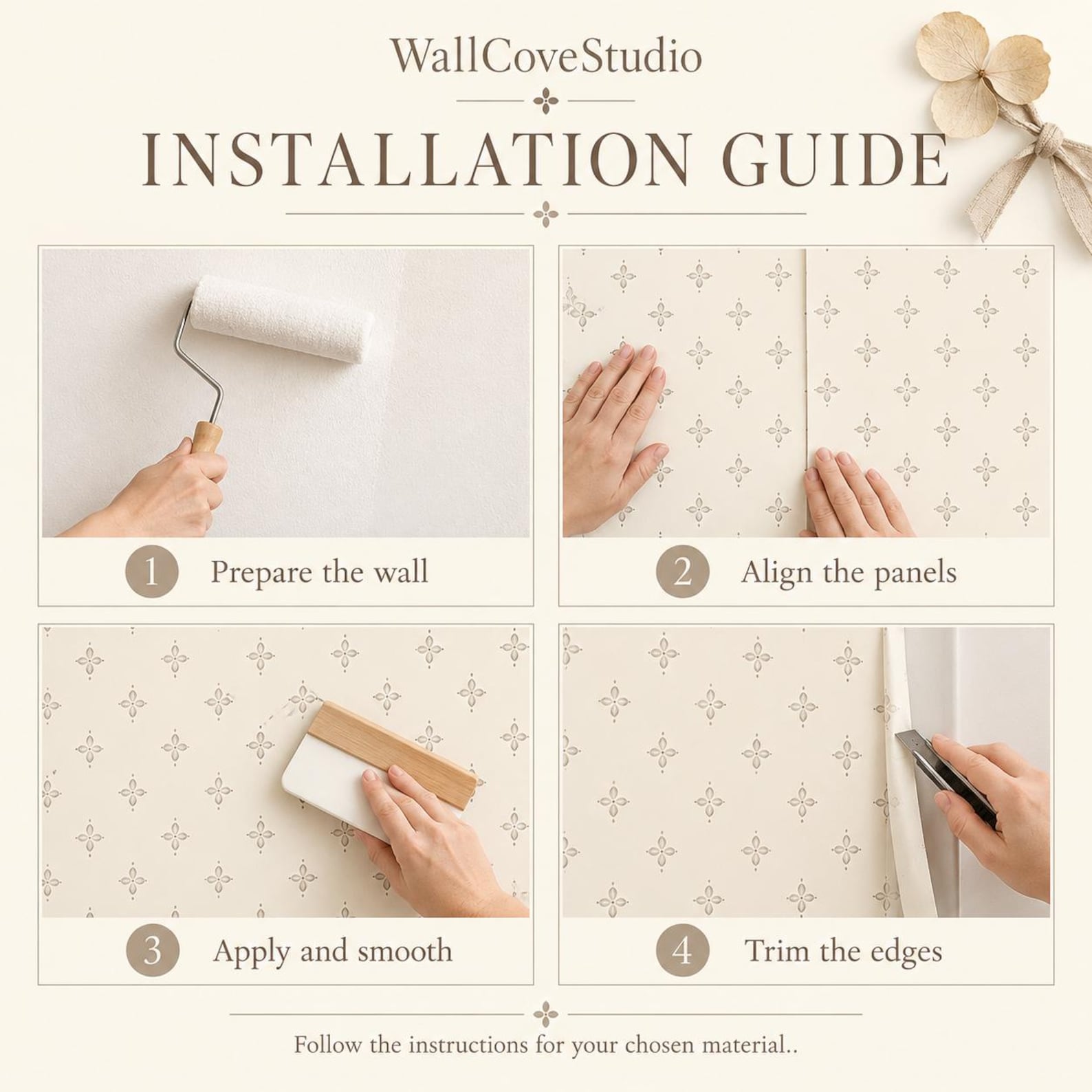 Cream Floral Wallpaper, Petite Taupe Quatrefoil Pattern, Neutral ...