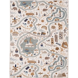 Nursery Play Rug Kids Map Carpet Neutral Adventure Animal Road Bedroom Playroom Decor