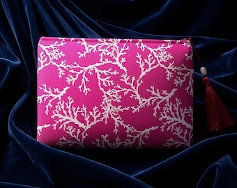 Evening Clutch, Handbag, Purse, Make up bag, Coral, Pink and White