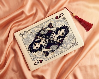 Queen of Hearts Clutch, Original Art Print Evening Handbag, Purse