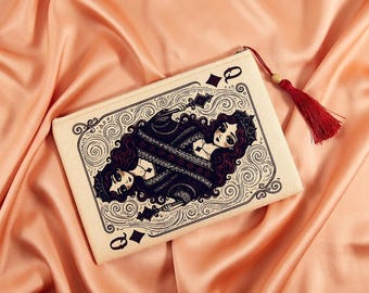 Queen of Diamonds Clutch, Original Art Print Evening Handbag, Purse
