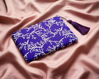 Evening Clutch, Handbag, Purse, Make up bag, Coral, Purple and White