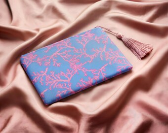 Evening Clutch, Handbag, Purse, Make up bag, Coral, Pastel Blue and Pink