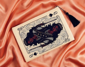 Queen of Spades Clutch, Original Art Print Evening Handbag, Purse