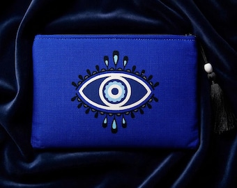 Nazar, Evil Eye Blue Clutch, Evening Handbag, Purse, Make up bag