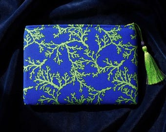 Evening Clutch, Handbag, Purse, Make up bag, Coral, Blue and Green