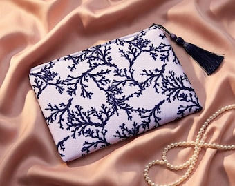 Evening Clutch, Handbag, Purse, Make up bag, Coral, Pastel Blue and Navy