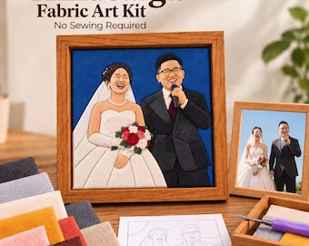 Kit fai-da-te personalizzato per ritratto di matrimonio a partire dalla vostra foto, opera d'arte in tessuto Kinusaiga senza cuciture, regalo ricordo per gli sposi.