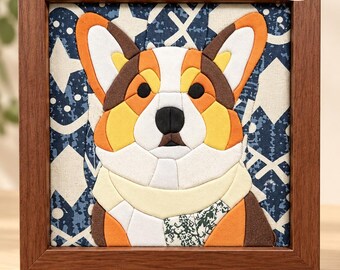 Corgi Dog Fabric Art DIY Kit, No-Sew Kinusaiga Craft, Framed Wall Decor, Pet Lover Gift