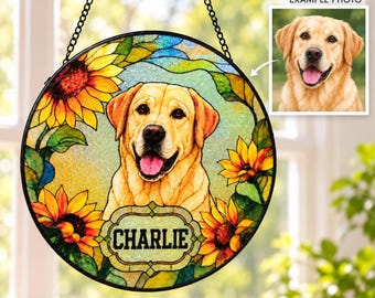 Acchiappasole personalizzato con ritratto di cane in vetro colorato, acchiappasole commemorativo personalizzato con foto di animali domestici in vetro colorato, ricordo per la perdita di un cane, regalo per la perdita di un animale domestico